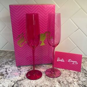 Barbie Champagne flutes NIB pink glasses Dragon glassware NEW Dream House